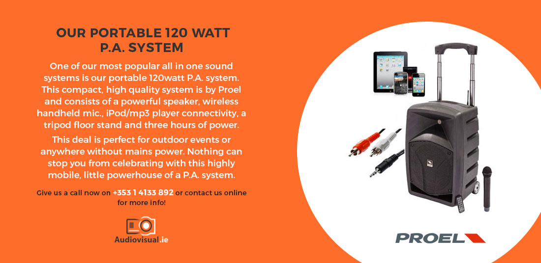 Proel Portable 120 Watt P.A. System Rental - Audiovisual Ireland